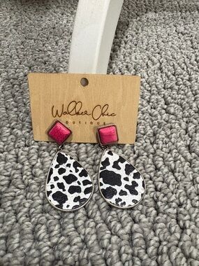 Wallace Chic Pink & Black Cowprint Teardrop Earrings